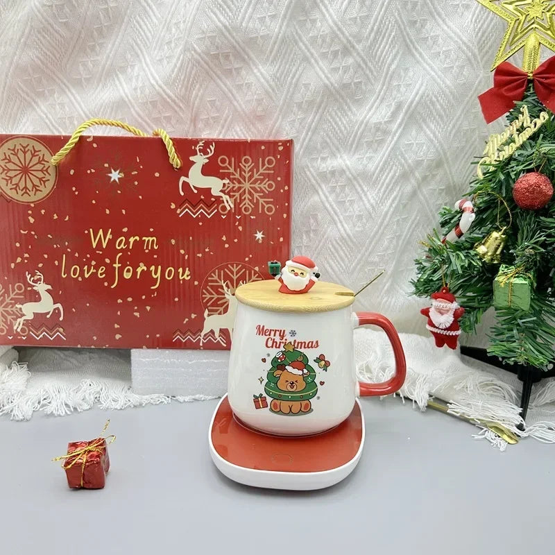 2025 Christmas Gift Set: Warm 55℃ Ceramic Mug with Lid featuring Santa - Label Detail