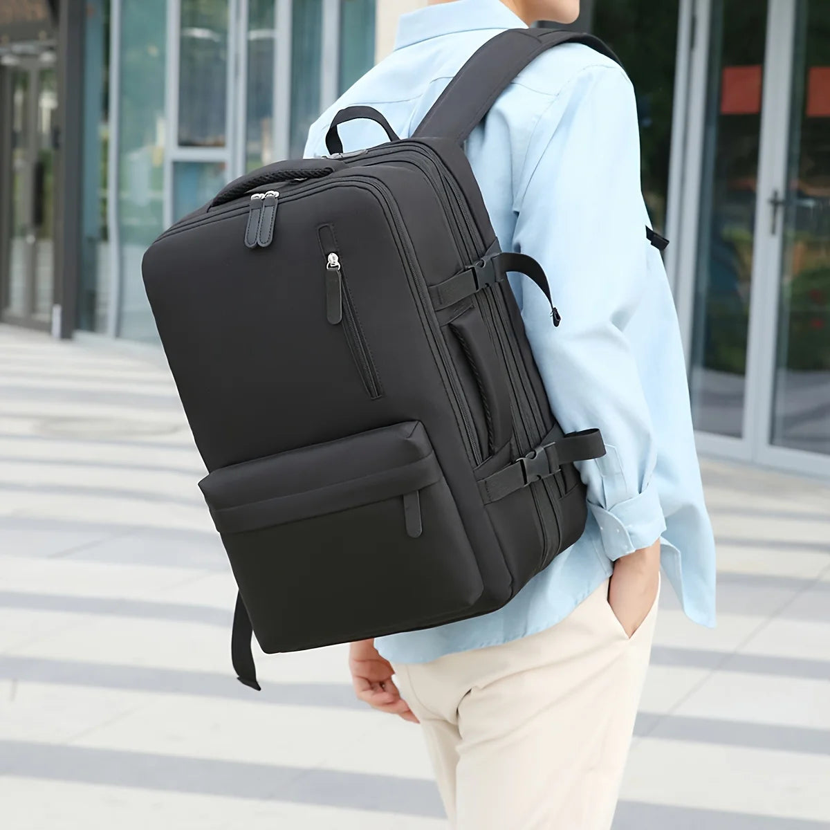 Expandable Backpack Men's Large-Capacity School Bag Business Trip Portable Lugga - View 9