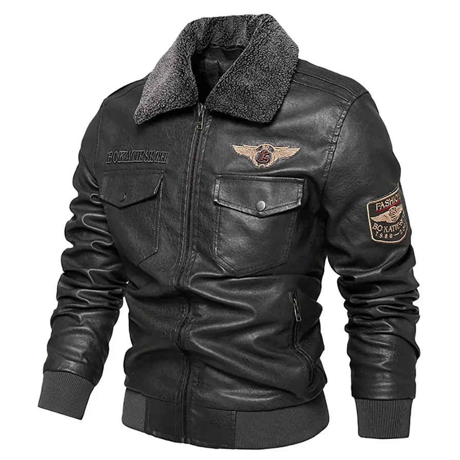 2025 Fur One Leather Coat Men Plus Velvet Autumn And Winter New Thicke - Back View