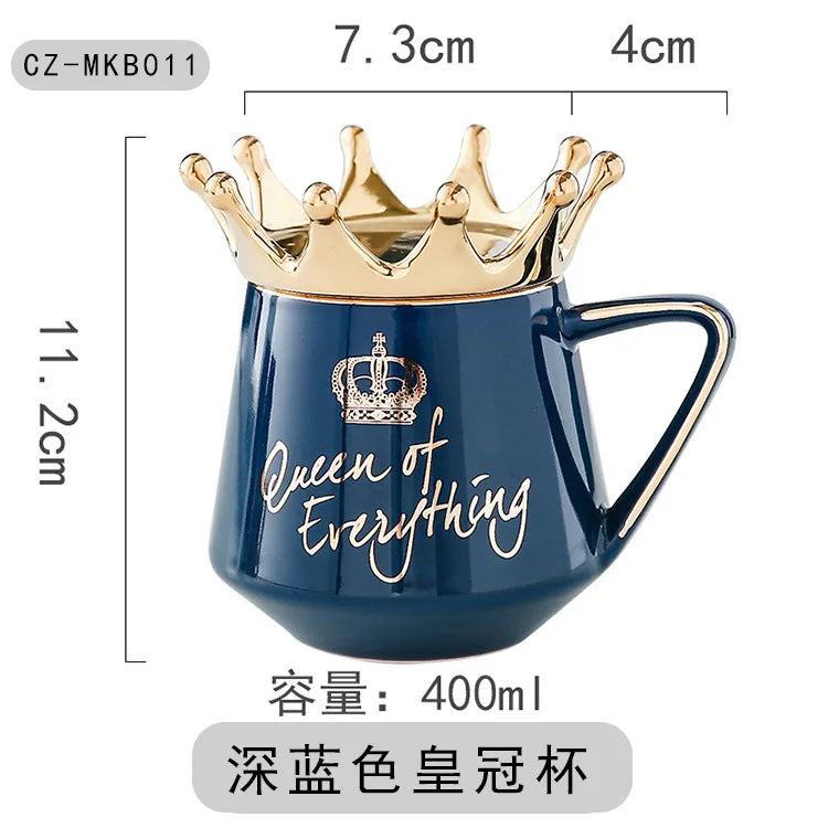 400ml Crown Ceramic Coffee Cup Fine Couple Mug with Lid Simple