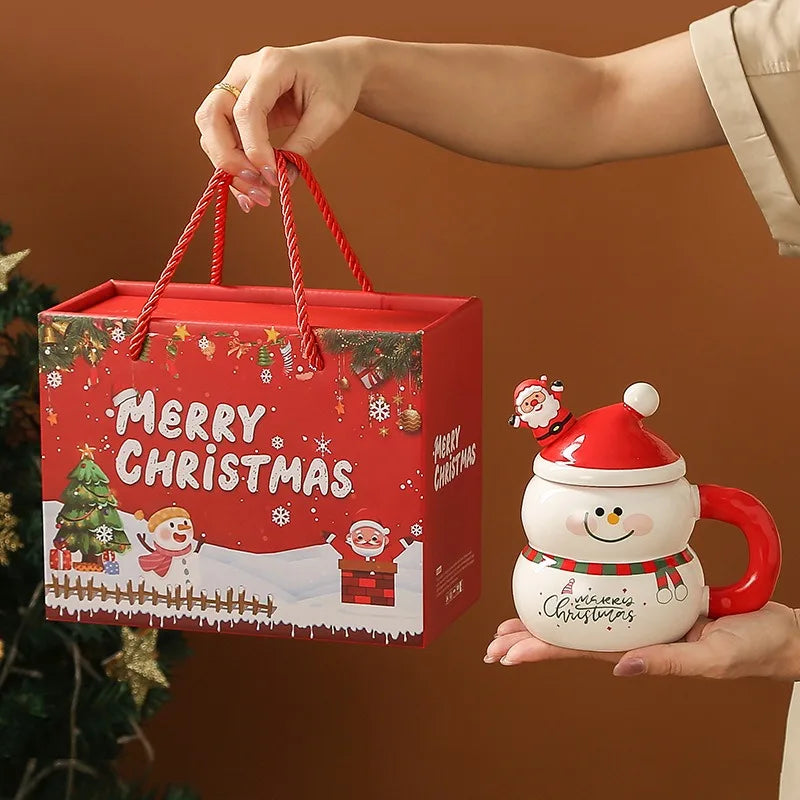 Creative Christmas Ceramic Cup Cartoon Snowman Mugs Gift Box for Christmas Household Coffee Mug Milk Cup - Image 1