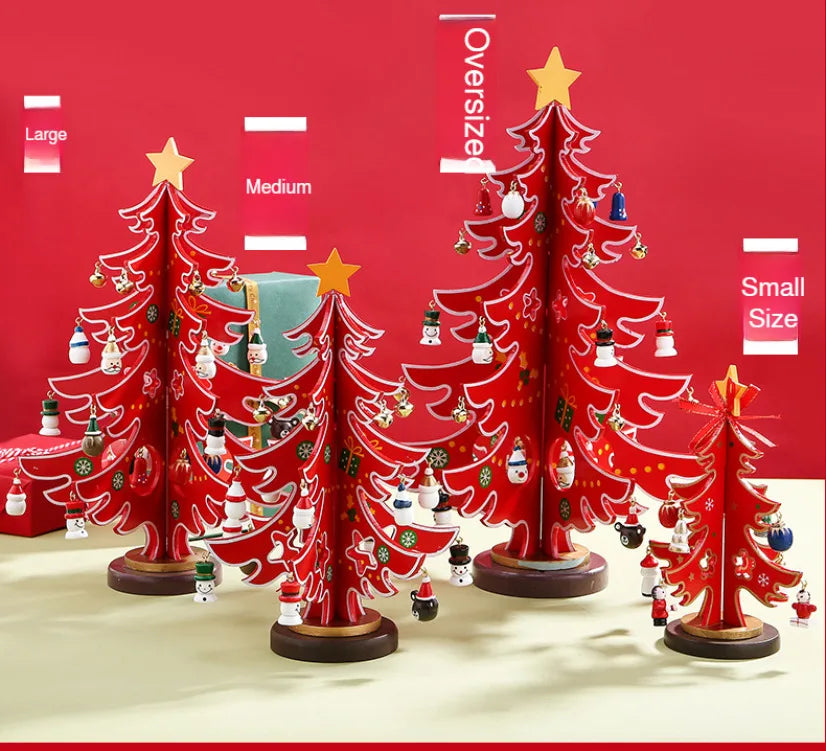 Christmas decorations small mini wooden Christmas tree DIY three-dimen - Material Detail