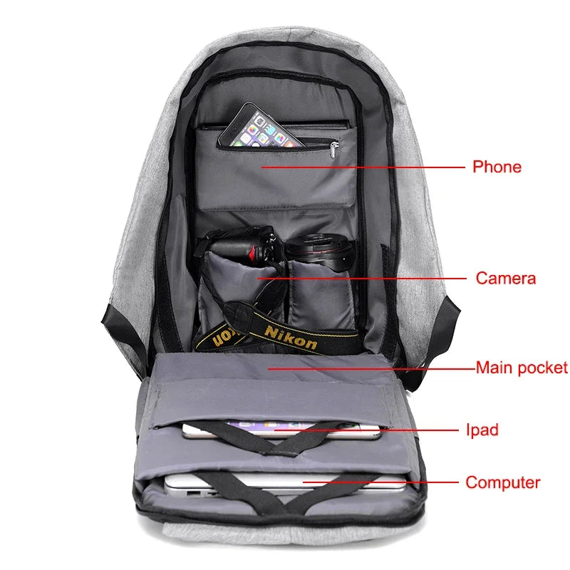 Anti-theft Backpack Bag 15.6 Inch Laptop Men Mochila Male Waterproof B - Back View