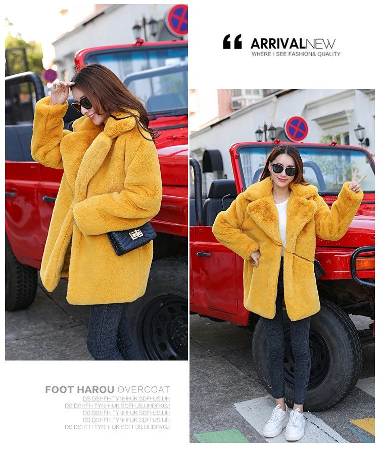 2023 New Women Winter Warm Faux Fur Coat Thick Women Middle -Long Over - Scale View