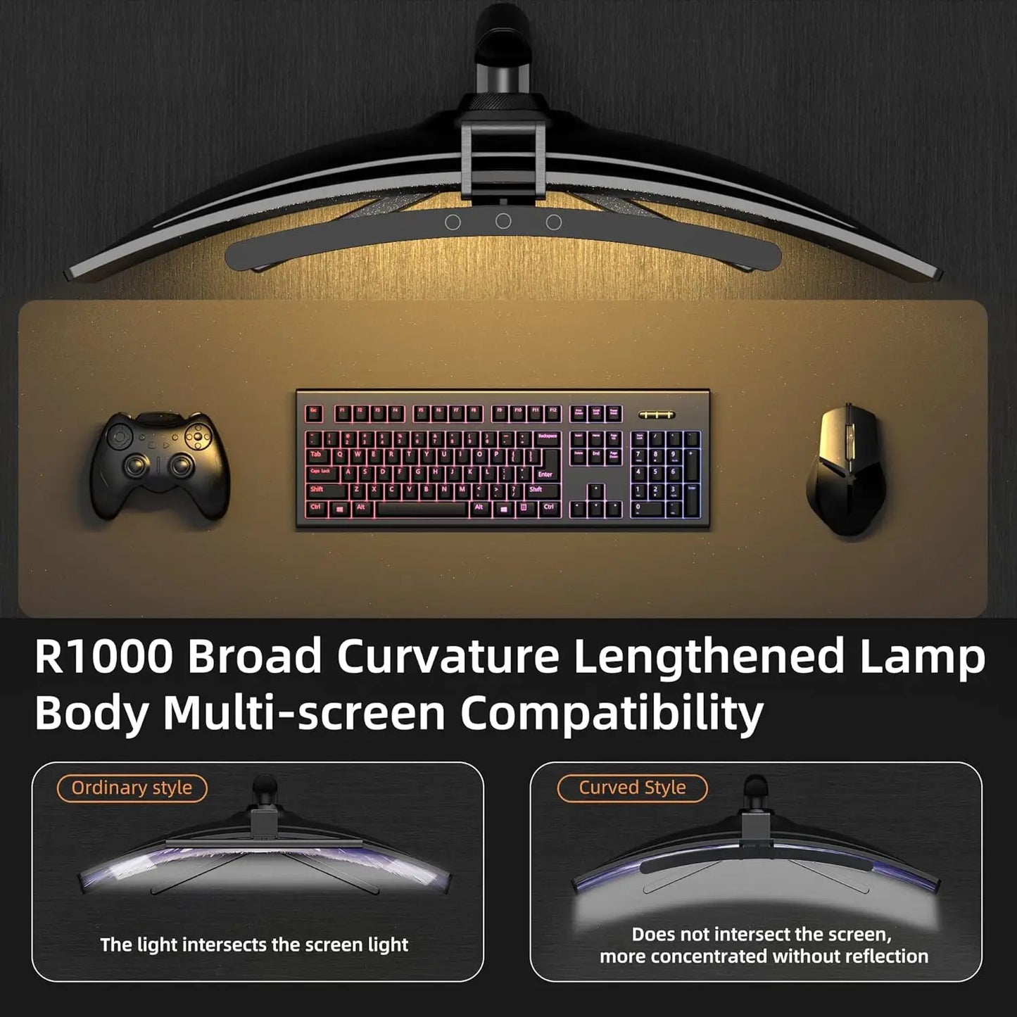 Curved Monitor Light Bar, Stepless Dimming USB Desk Lighting Lamp Applicable to - Side View