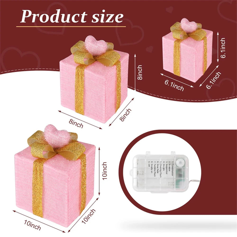 3pcs Christmas Gift Box Christmas Decor Luminous Bow Holi... - Detail View