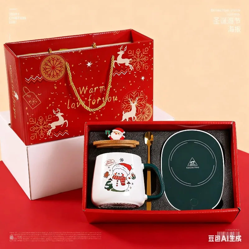 In stock Cute Christmas Gift Ceramic Mug with Lid and Spoon - High-value Santa C - Main View