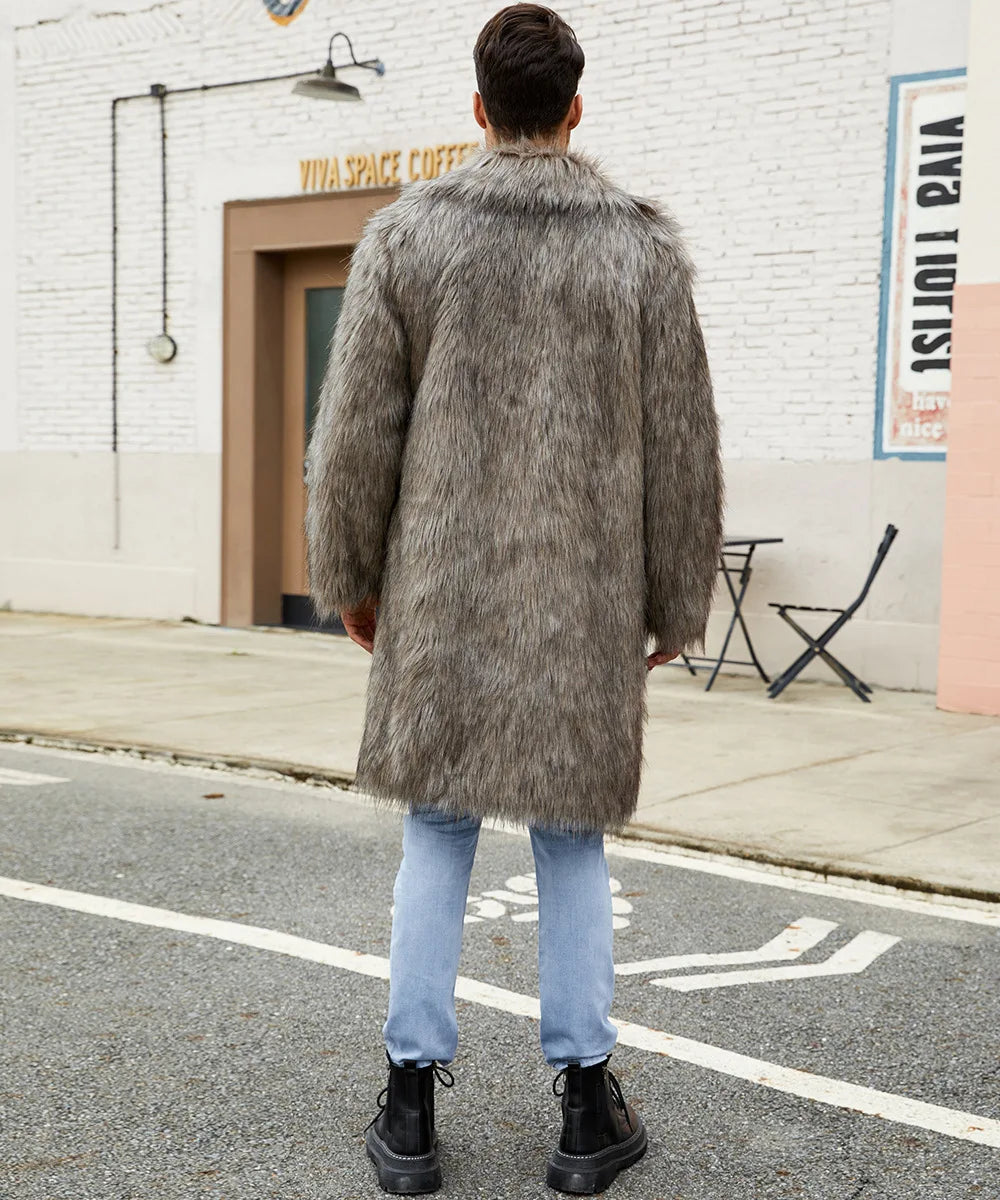 Men Long Faux Fur Coat Jacket Thick Warm Coats Turn Down Collar Full Sleeve Spli - View 10