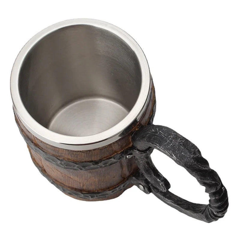 600ml Viking Wood style Beer Mug Christmas Gift Simulation Wooden Barr - Detail View