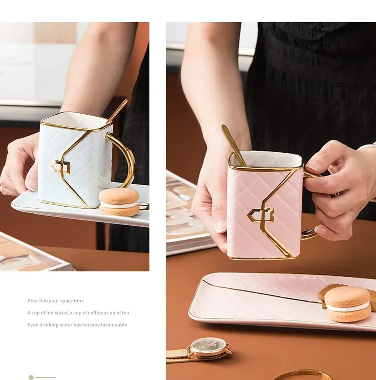 Handbag Shaped Mug Luruxy Coffee Cup Creative Tote Bag Shaped Cups Linner Saucer - View 15
