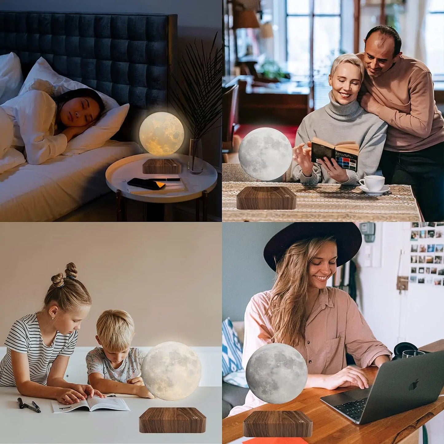 Magnetic Floating Rotating Moon Lamp with Wooden Base, 3 Color Temperature LED N - View 6