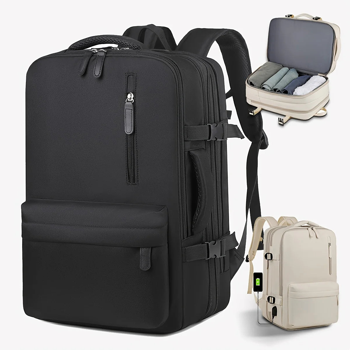Expandable Backpack Men's Large-Capacity School Bag Business Trip Portable Lugga - View 7