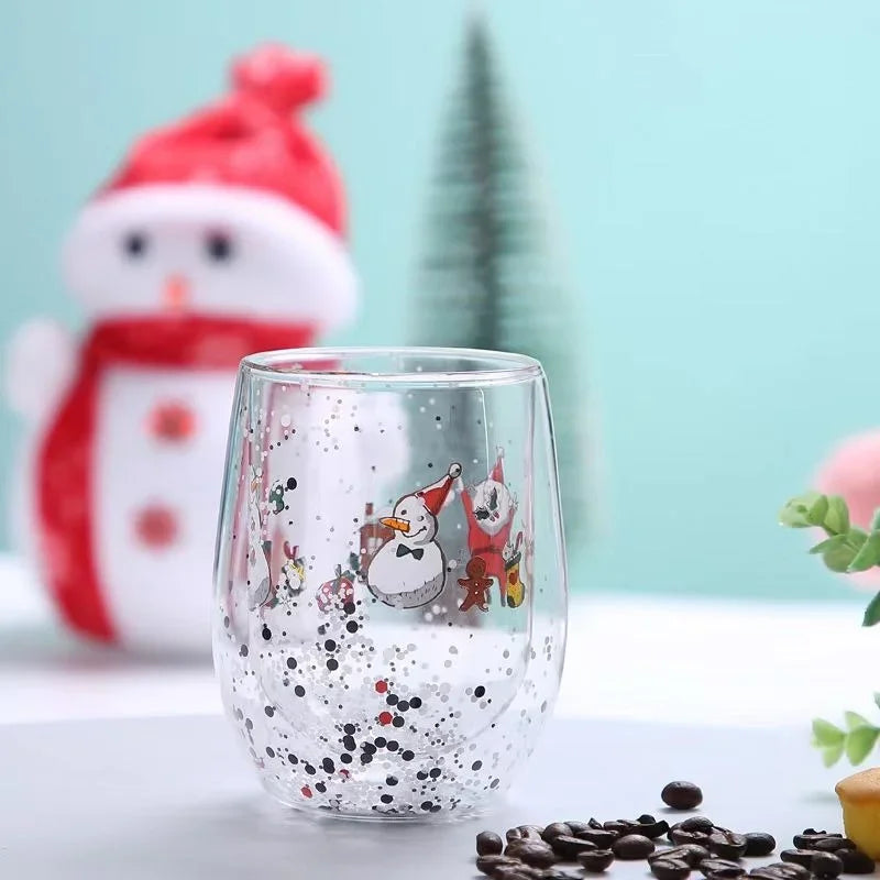 Christmas Double Wall Glass Cup Heat-resistant Water Cup Christmas Tre - Detail View