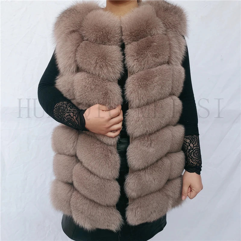 Natural fox fur vest ladies winter autumn coat warm vest made of natural fur wom - View 42