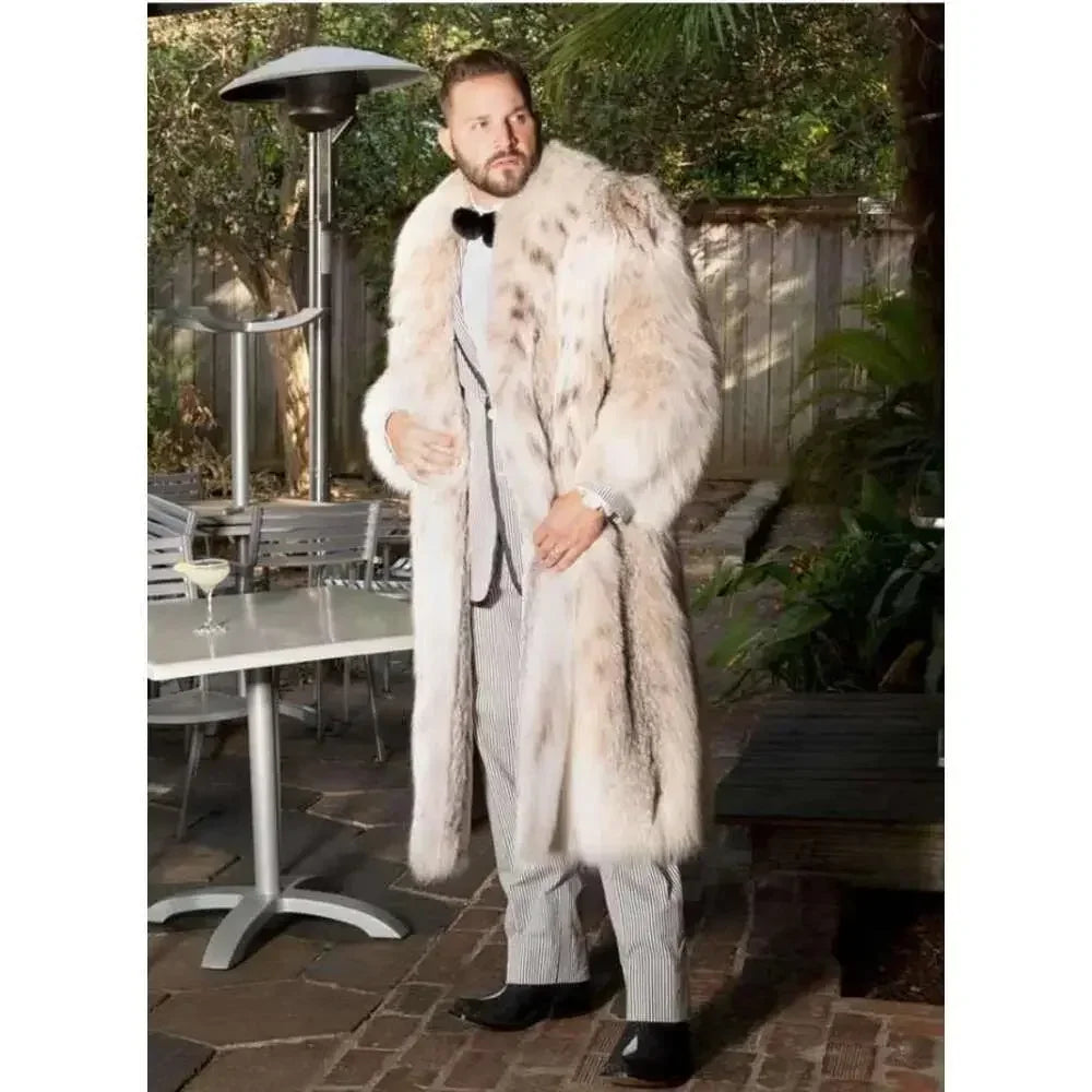 New Men's Faux Long Bobcat Leopard Print Comfortable Thick Warm High Quality Fau - Detail View