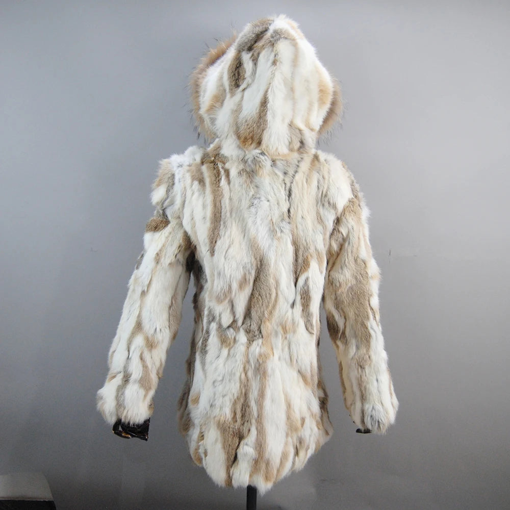 2025 Winter Women Rabbit Fur Coat Real Genuine Rabbit Fur Jacket With - Back View
