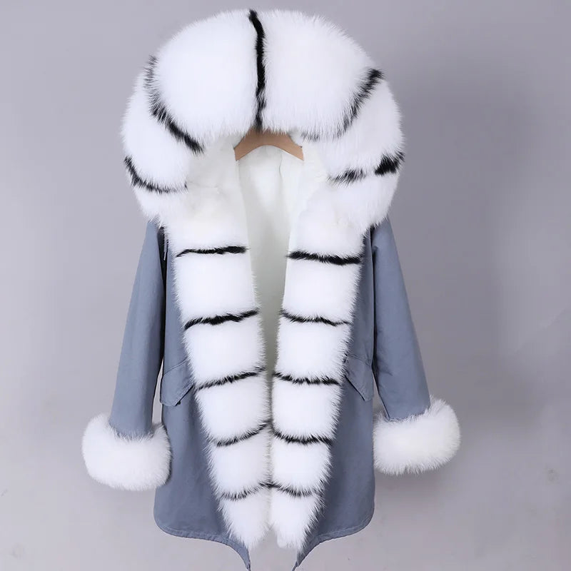MAOMAOKONG 2024 Winter Women Coat Natural Fox Fur Collar Cuff Black Jackets Outw - View 77