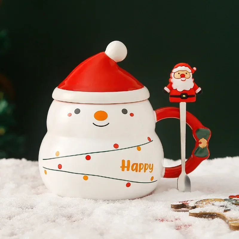 Ceramic Christmas Mug with Lid Spoon Cute Cartoon Coffee Cup New Year - View 24