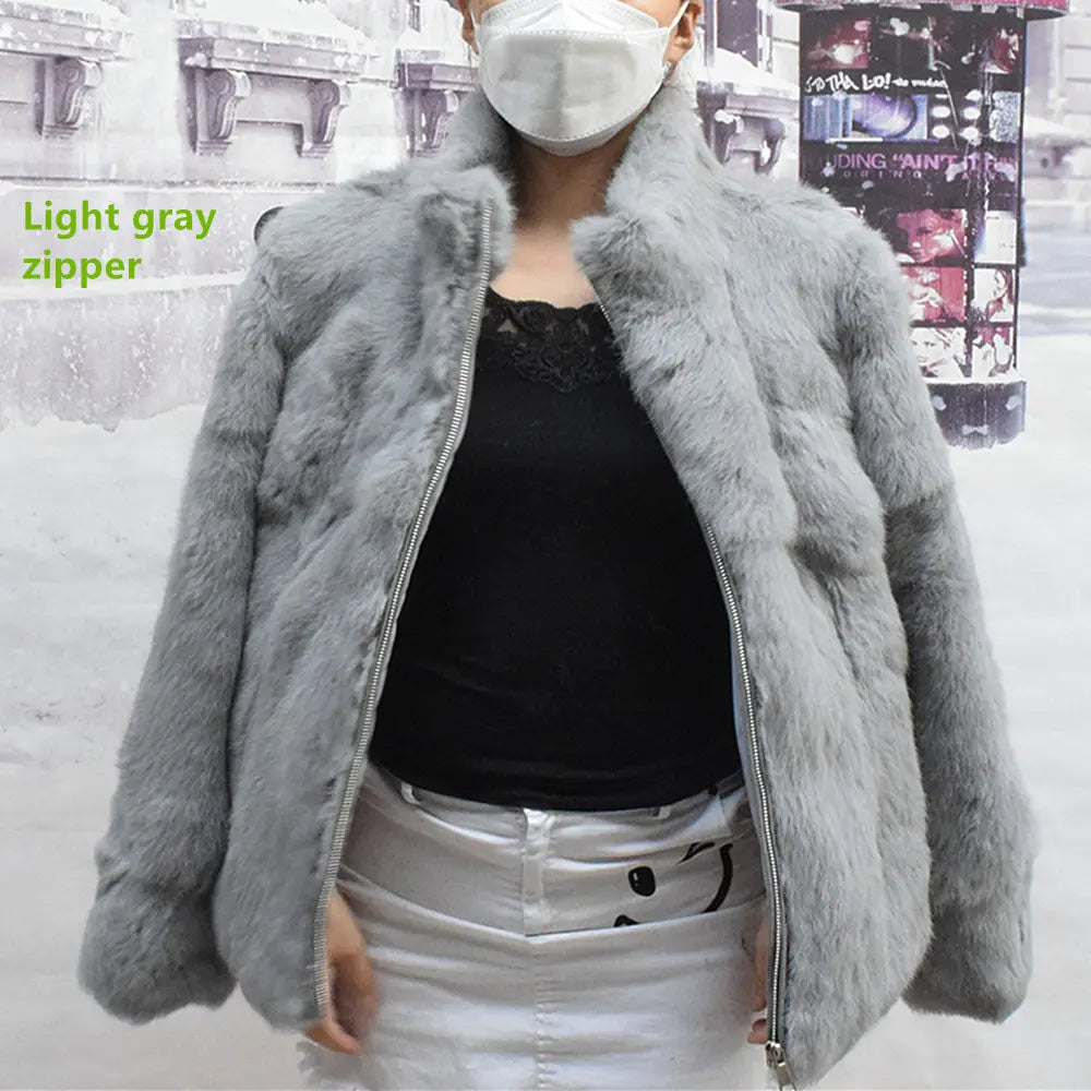 Fancy Rani Natural Rabbit Fur Coat Women Winter Jacket Real Leather And Fur Wome - View 16