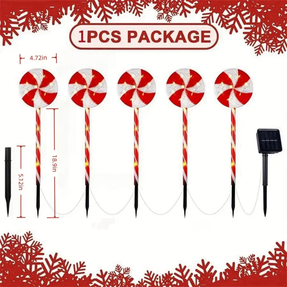 Solar-powered Christmas tree candy ground lights, holiday lawn scene decorations - Back View