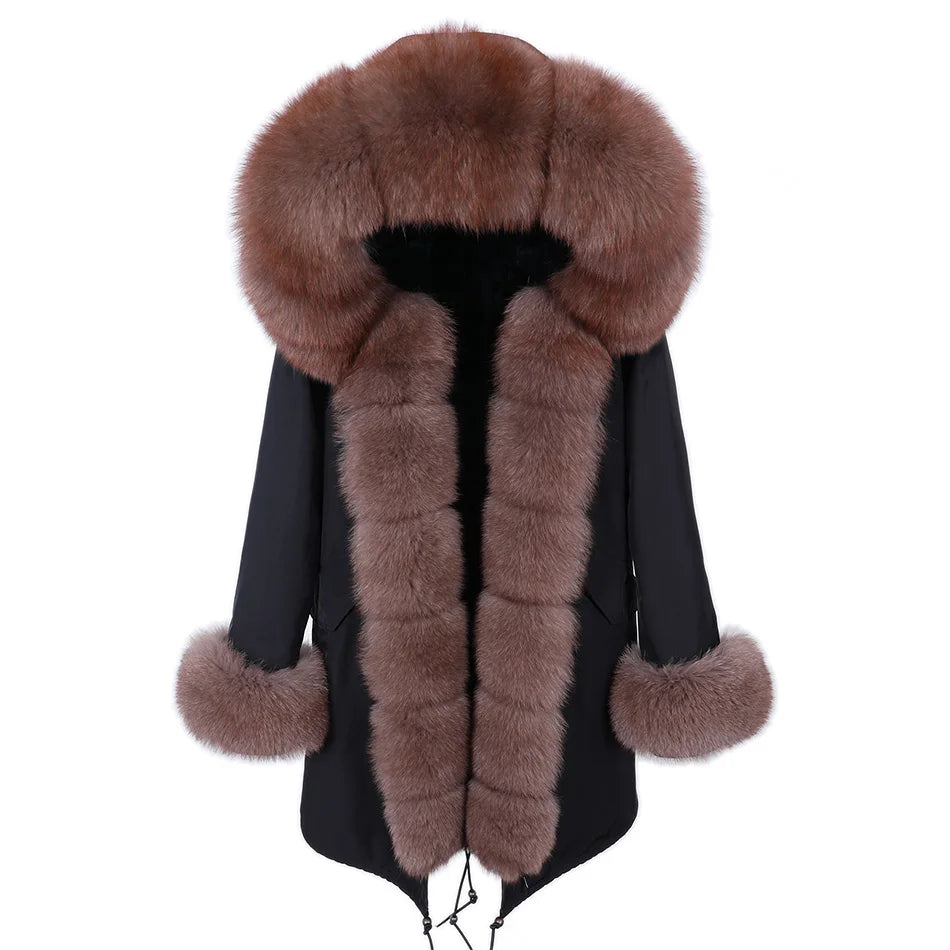 MAOMAOKONG 2024 Winter Women Coat Natural Fox Fur Collar Cuff Black Jackets Outw - View 73