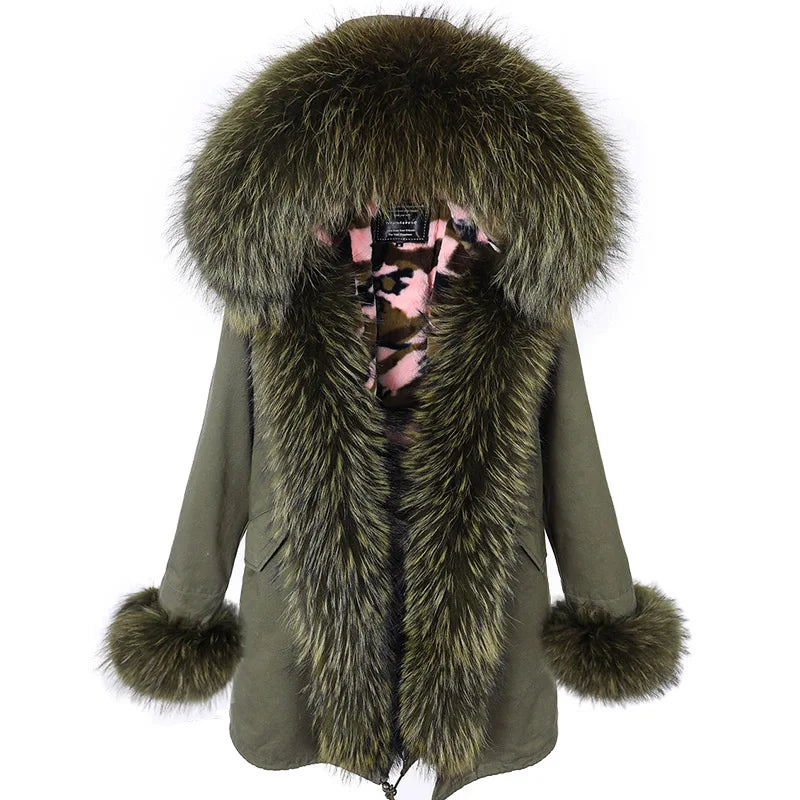 MAOMAOKONG 2024 Winter Women Coat Natural Fox Fur Collar Cuff Black Jackets Outw - View 85