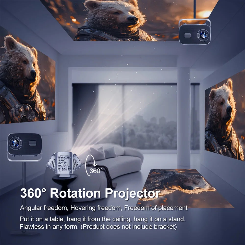 A10 Portable Mini Projector with 4K Support, Native 1080P, 200ANSI Brightness, Android 11, 5, 2 Dual WiFi, 360° Rotation -...