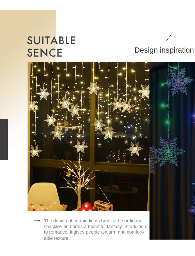 Christmas Light 3.5m Led Snowflake Garland Curtain String Fairy Lights - Lifestyle View
