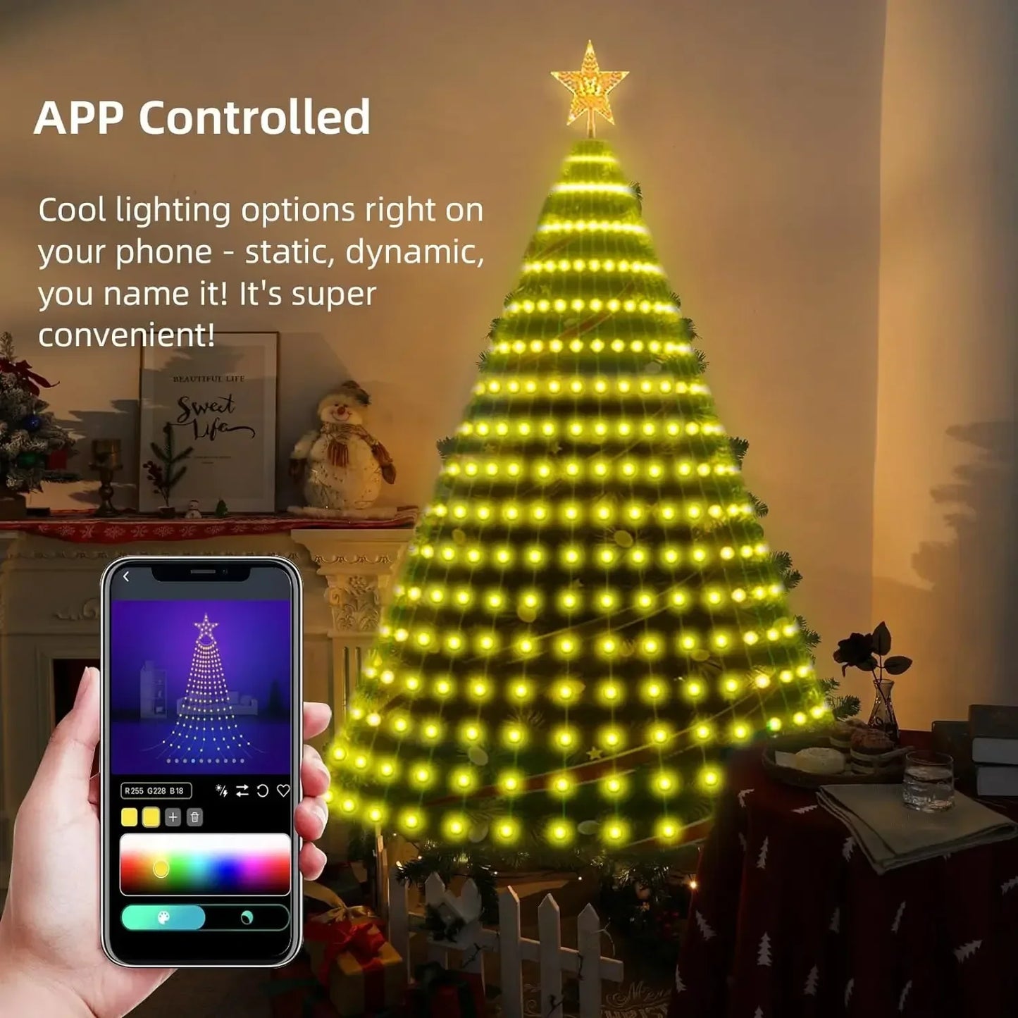 Christmas Tree Star Lights Smart RGB Christmas Light with Remote Timer - Back View