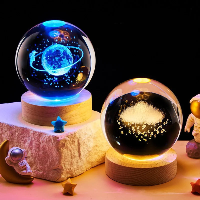 【Customized 8cm】Creative Gifts Laser Engraving Crystal Ball Night Lamp 2D Night - Detail View