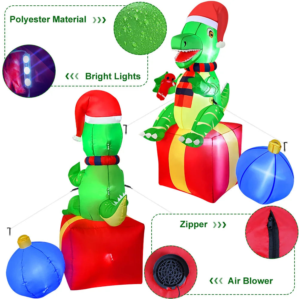 6FT Dinosaur Christmas Inflatables Outdoor Decorations Xmas Blow Up Ya - Back View