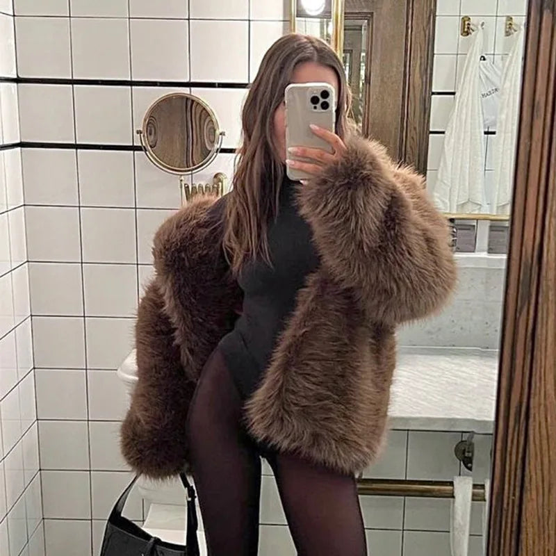 Faux Fur Coats Women Mid Length Turn Down Collar Coat Thick Warm Y2k Streetwear - View 34