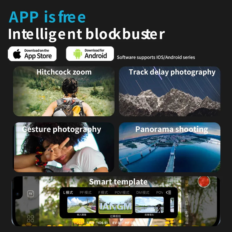 AOCHUAN 3-Axis Handheld Gimbal Stabilizer for Smartphone with Fill Lig - Side View