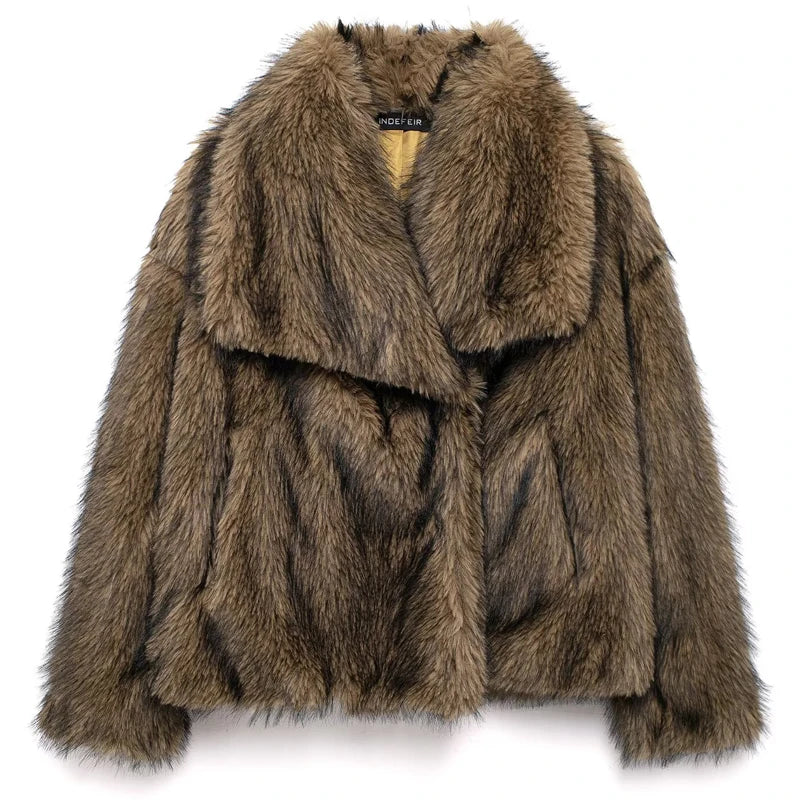 HXAO White Faux Fur Coat 2024 Woman New in coats Autumn Winter Fur Plush Fluffy - Back View