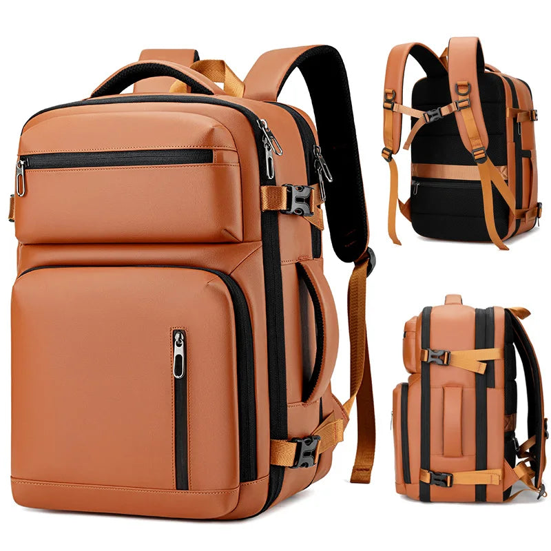Commuting laptop backpack, expandable, premium orange, waterproof casual backpack, 15.6 inches, large capacity travel back...
