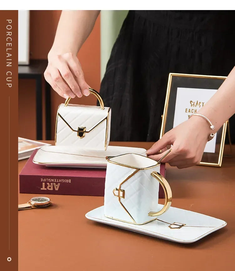 Handbag Shaped Mug Luruxy Coffee Cup Creative Tote Bag Shaped Cups Linner Saucer - View 14