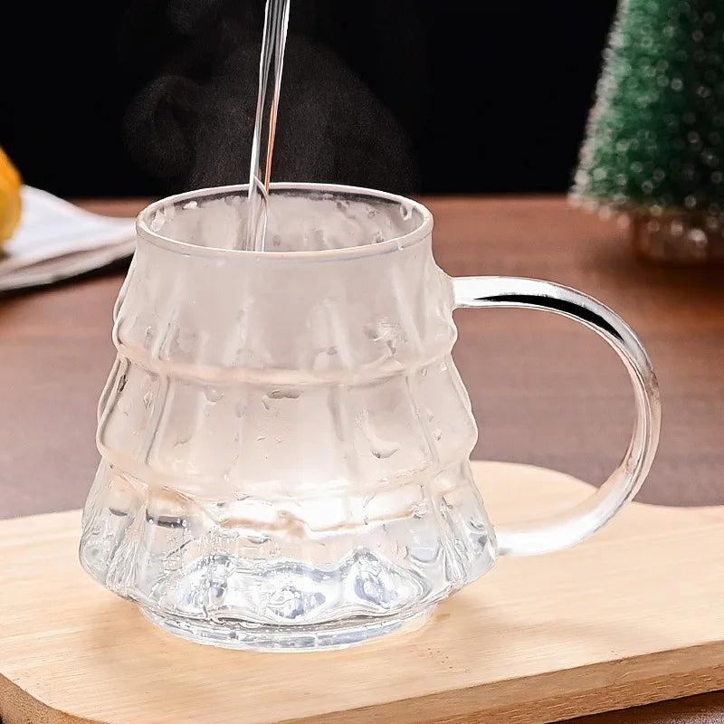Christmas Tree Glass Coffee Mug with Straw and Lid Heat Resistant Wish - Side View