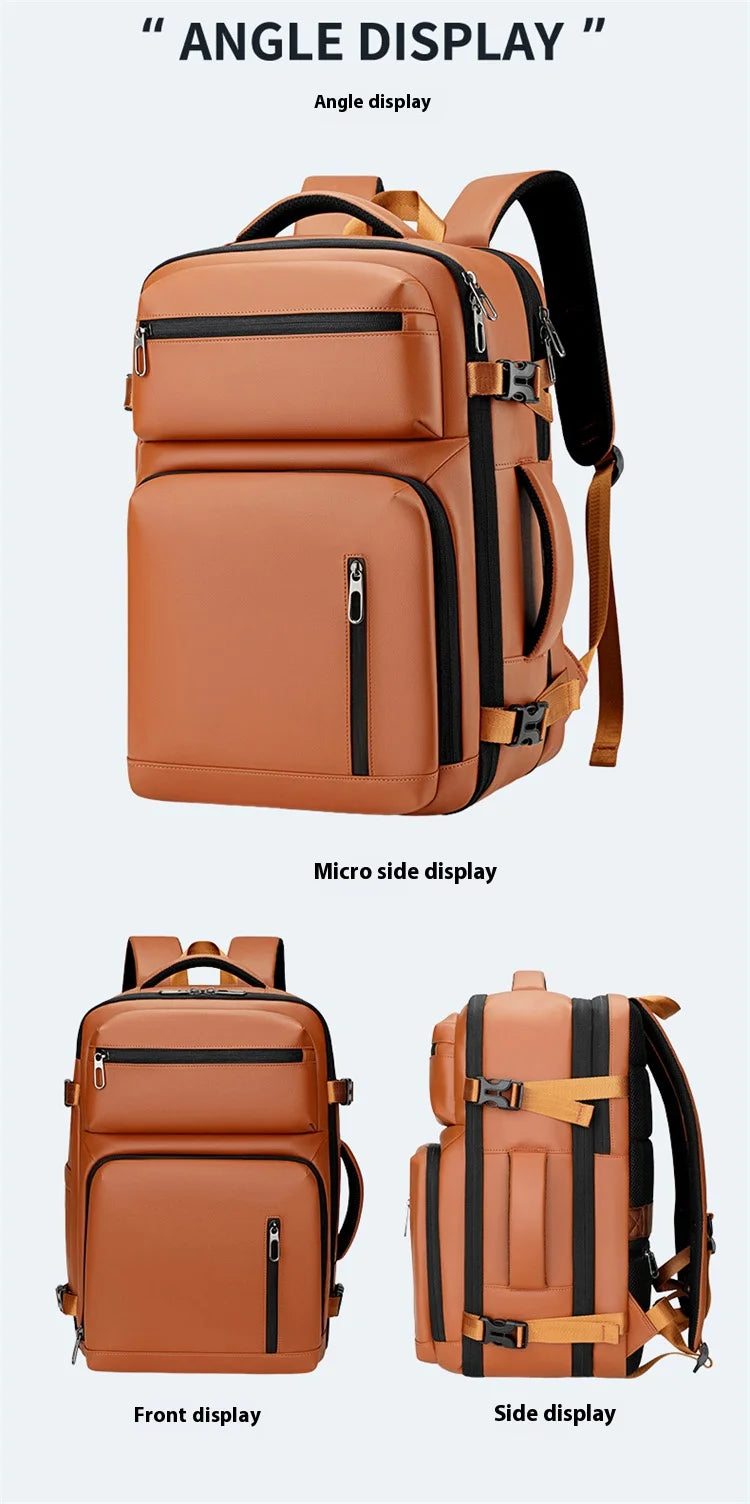Commuting laptop backpack, expandable, premium orange, waterproof casual backpack, 15.6 inches, large capacity travel back...
