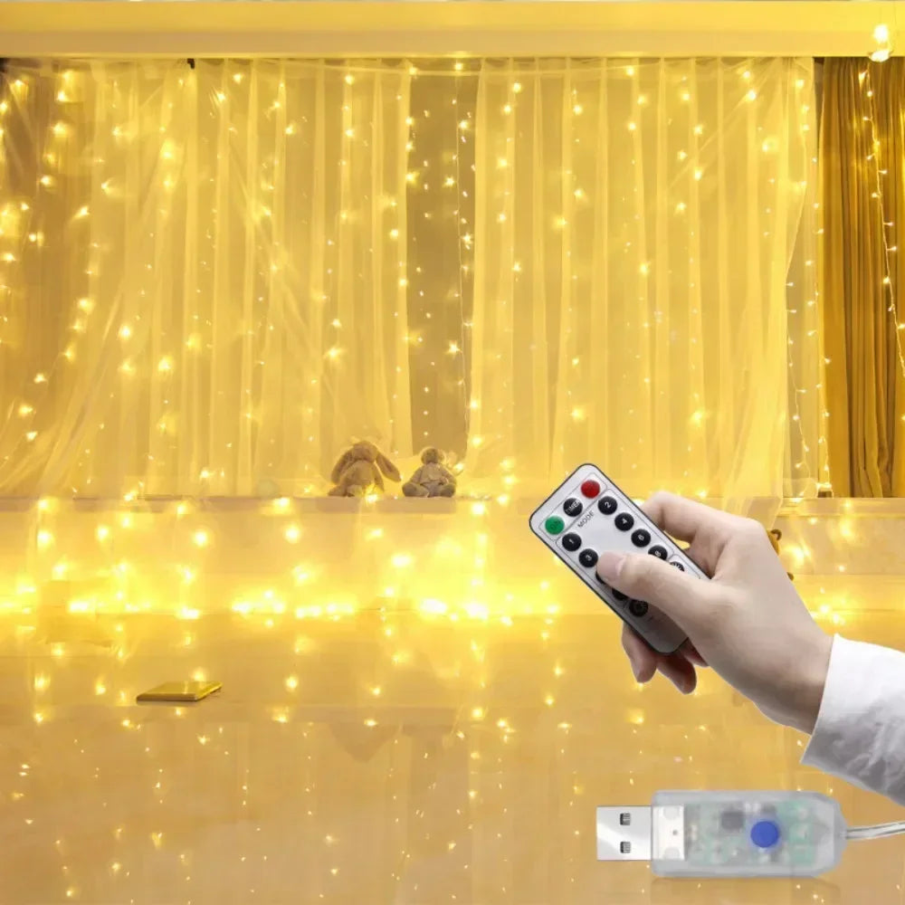 Christmas Lights Curtain Garland Merry Christmas Decorations For Home - Lifestyle View