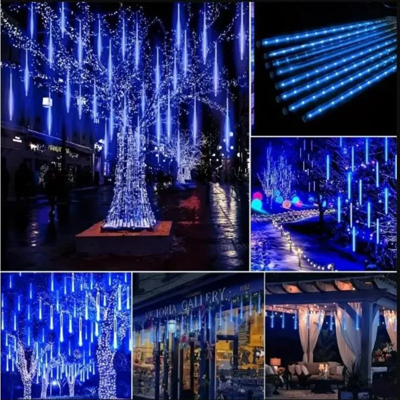 Christmas Lights Outdoor 8 Tubes Meteor Shower Lights LED Snow Falling - Back View
