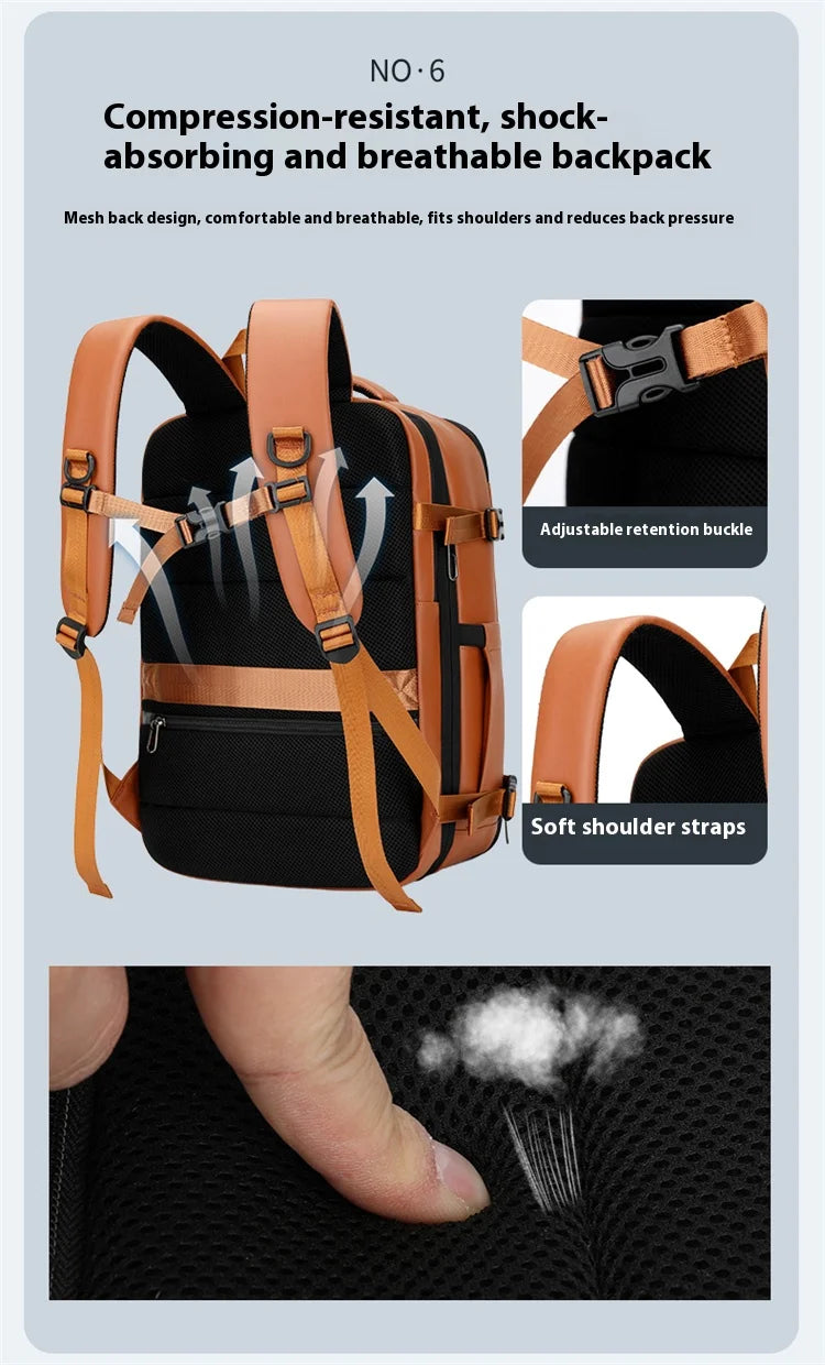 Commuting laptop backpack, expandable, premium orange, waterproof casual backpack, 15.6 inches, large capacity travel back...