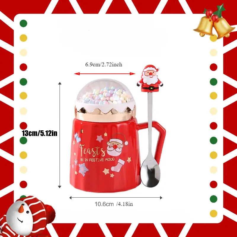 Christmas ceramic cup with lid spoon ceramic cup gift box set cup wate - Close-up View