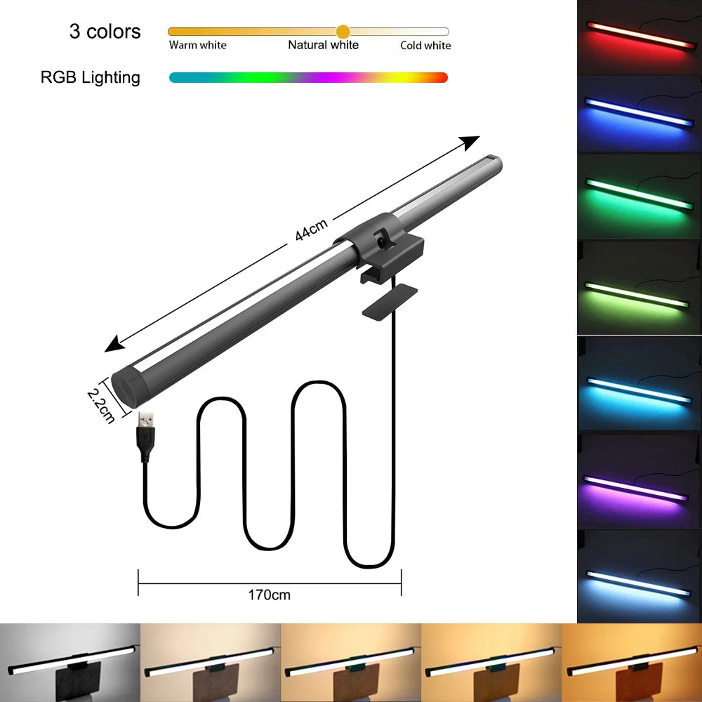 RGB LED Monitor Light Bar Stepless Dimmable Eye Protection Screen Hanging Lamp f - Back View