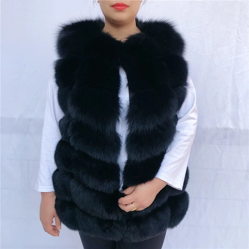 Natural fox fur vest ladies winter autumn coat warm vest made of natural fur wom - View 6