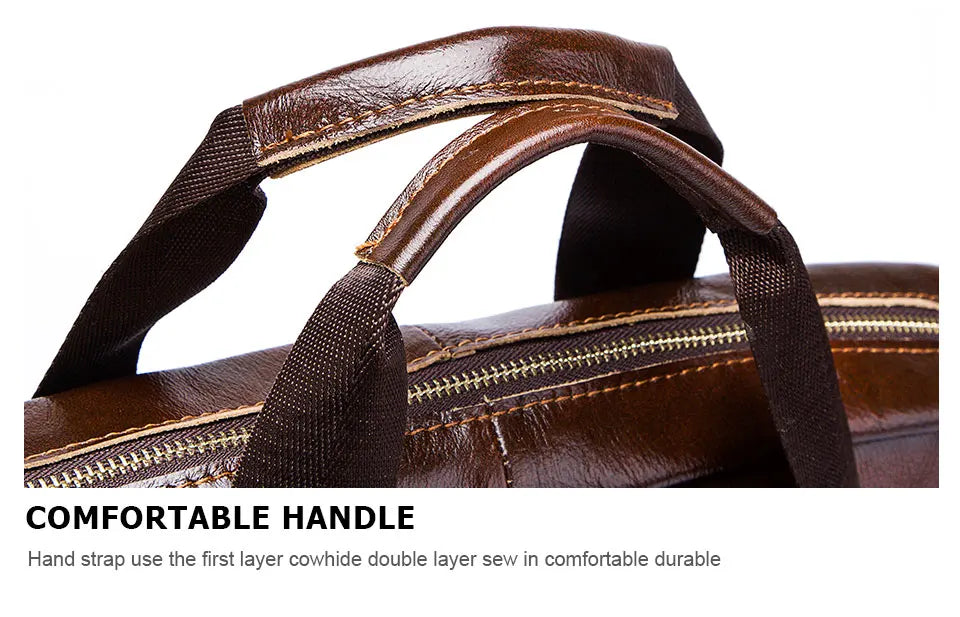Genuine Leahther Men Briefcase Portable Office Handbag for L...