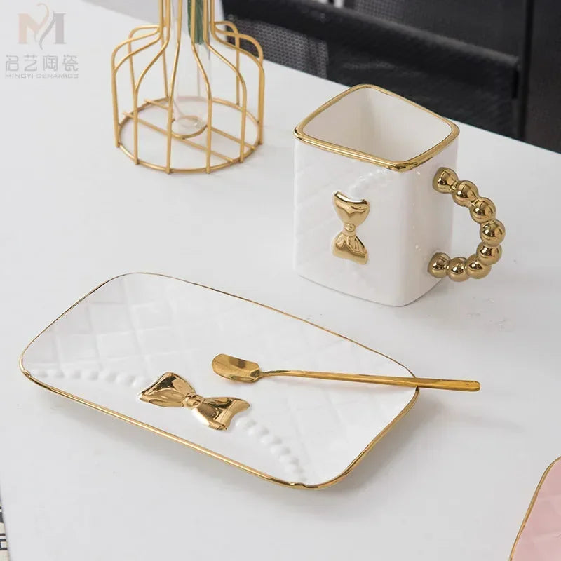 Creative Light Luxury Bag Shaped Ceramic Mug Personalized Coffee Cup Plate Set Home Drinking Cup Girl Gift Home Decoration...