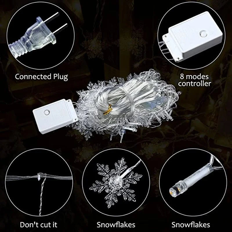 Christmas Light 3.5m Led Snowflake Garland Curtain String Fairy Lights - Back View