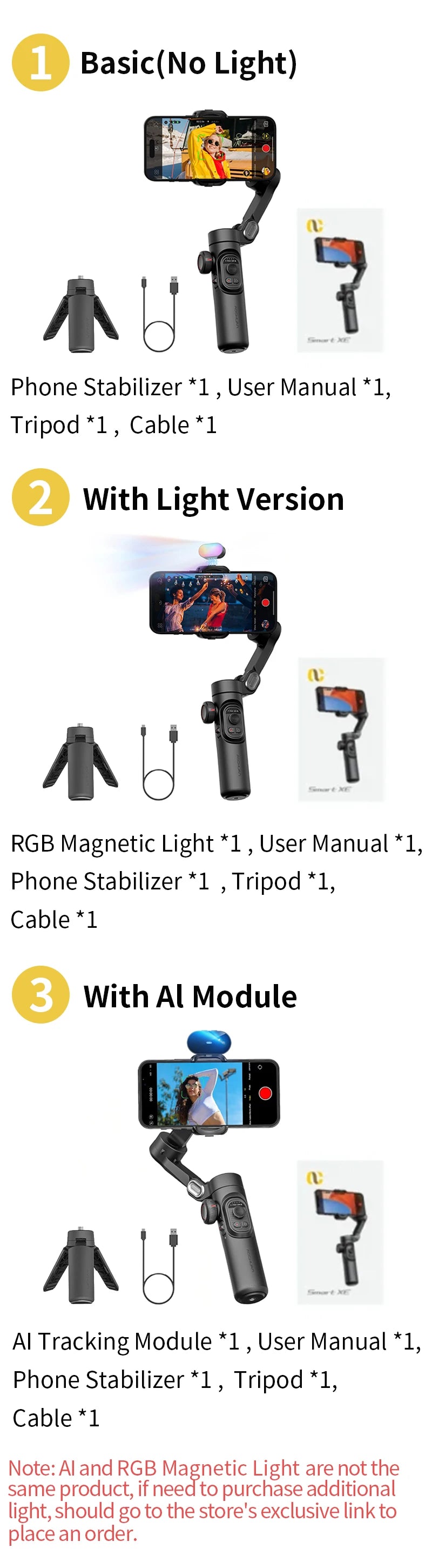 AOCHUAN 3-Axis Handheld Gimbal Stabilizer for Smartphone with Fill Lig - Interior View