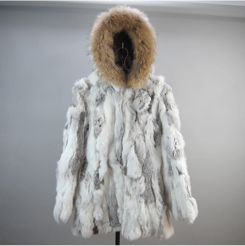 2025 Winter Women Rabbit Fur Coat Real Genuine Rabbit Fur Jacket With - Color Variant 1