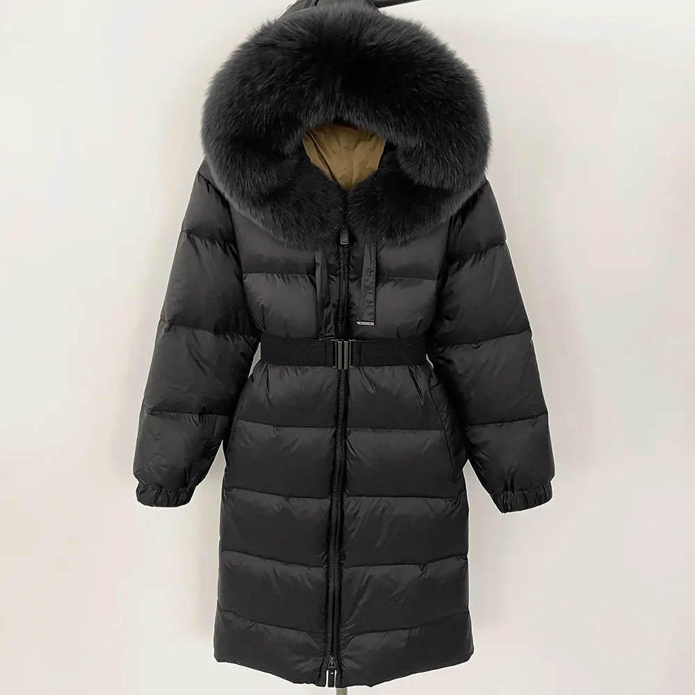 OFTBUY New Winter 2024 Real Fur Coat Women Warm 90 White Duck Down Coat Hooded N - View 14